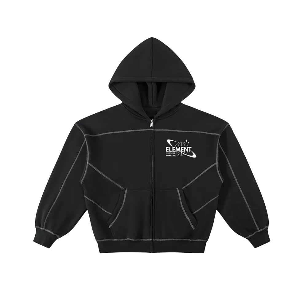 Contrast-Stitched Zip Hoodie